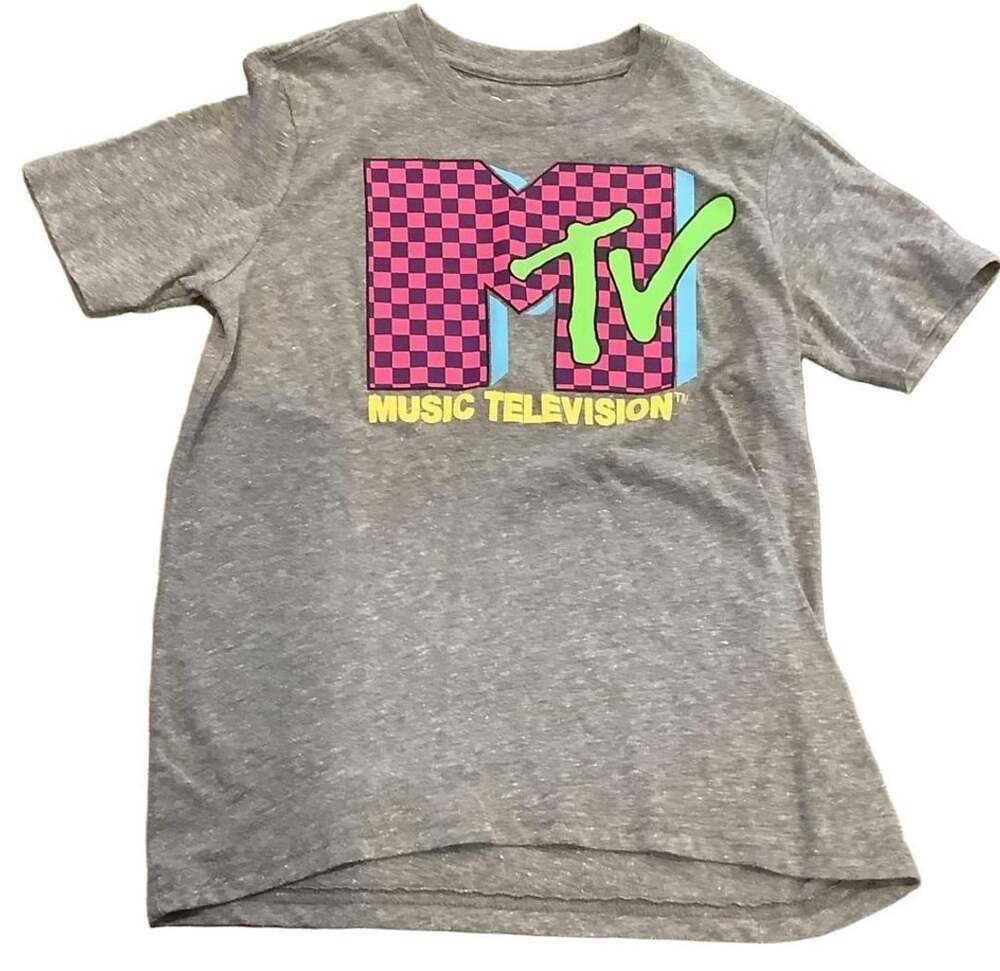 MTV Boys Gray Music Television Logo Short Sleeve T-Shirt Size M 8